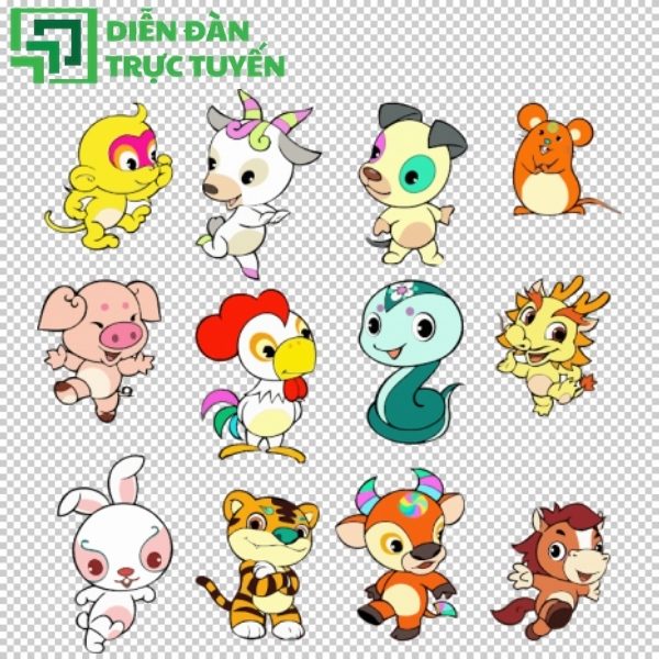 12 con giáp vector dễ thương, phù hợp thiết kế thiệp chúc Tết
