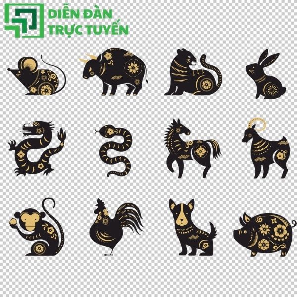 Bộ 12 con giáp vector sắc nét, thiết kế tinh xảo, phù hợp in ấn và trang trí Tết