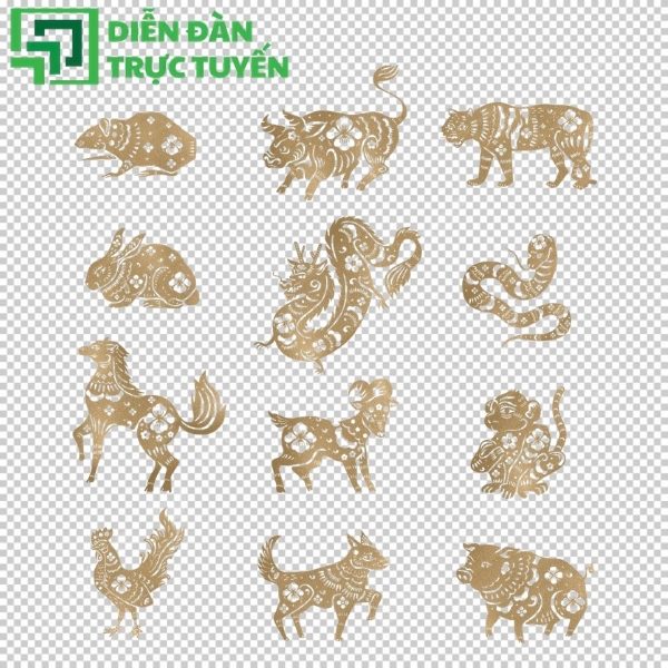 Vector 12 con giáp phong cách hiện đại, thích hợp làm lịch, poster, banner