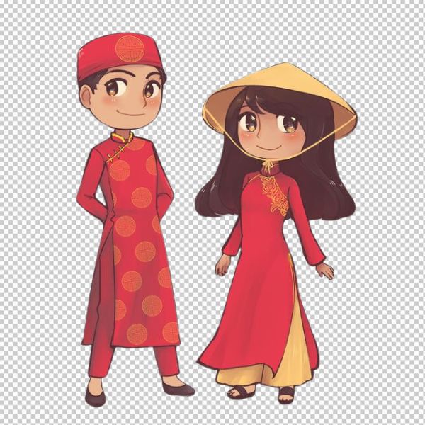 Vector đôi nam nữ áo dài 