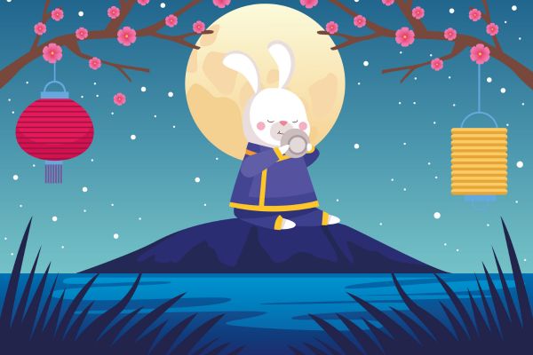 Background thỏ & đèn lồng Trung Thu