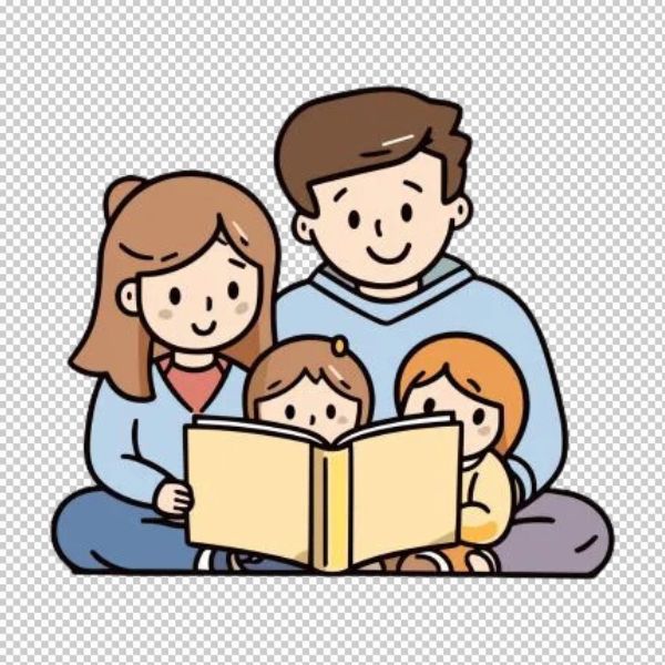 Gia đình & Em bé đọc sách vector