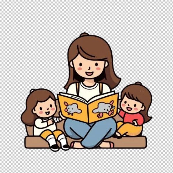 Em bé và mẹ đọc sách vector