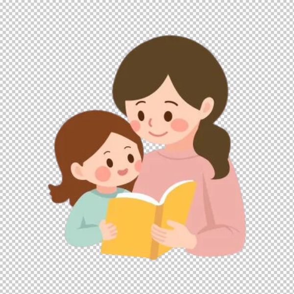 Mẹ và bé đọc sách vector