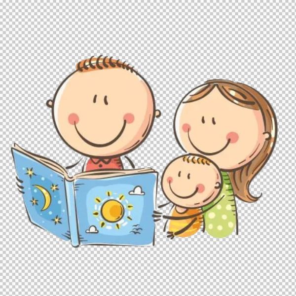 Bé đọc sách cùng ba mẹ vector