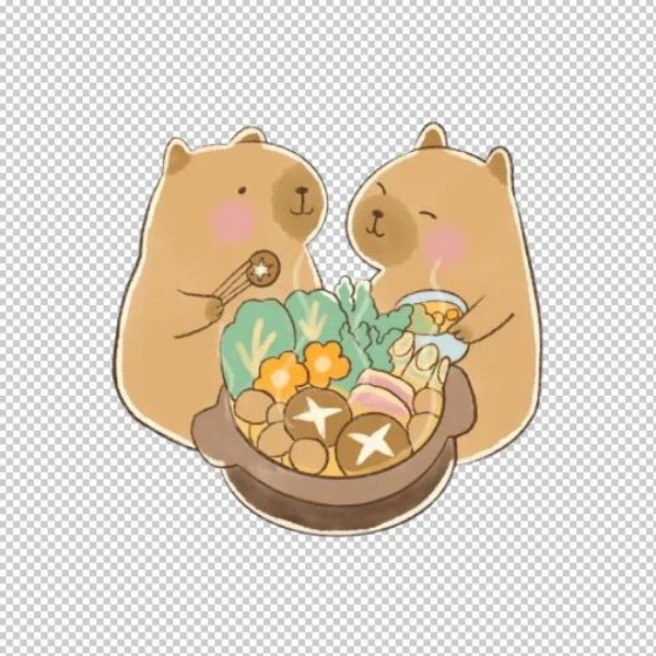 Capybara vector couple ăn lẩu