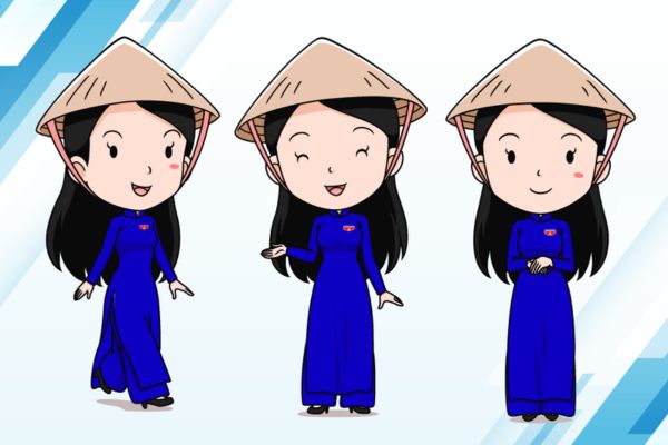 Chibi áo dài đoàn thanh niên vector
