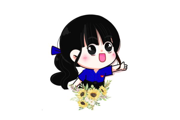 Chibi nữ đoàn thanh niên vector cầm bông