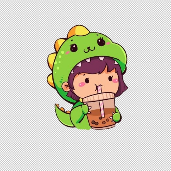 Vector chibi nữ uống trà sữa