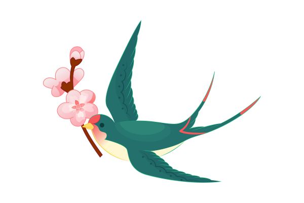 Vector chim yến gặm cành hoa