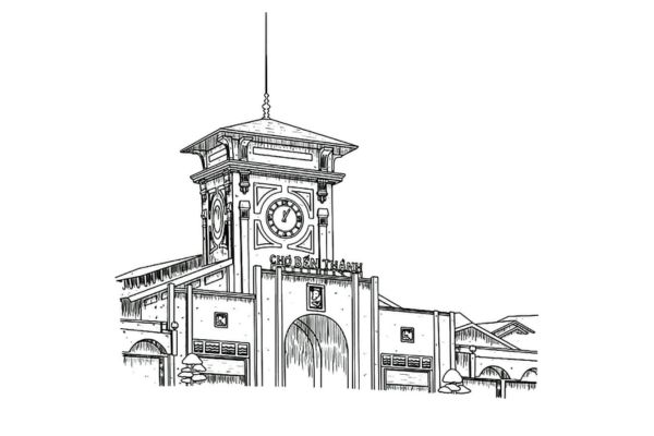 Chợ Bến Thành vector ấn tượng 
