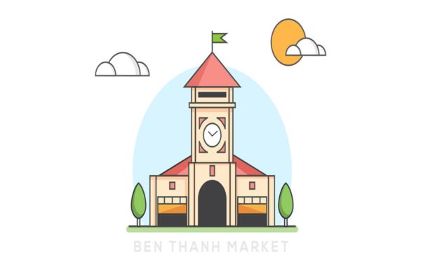 Vector chợ Bến Thành màu sắc 