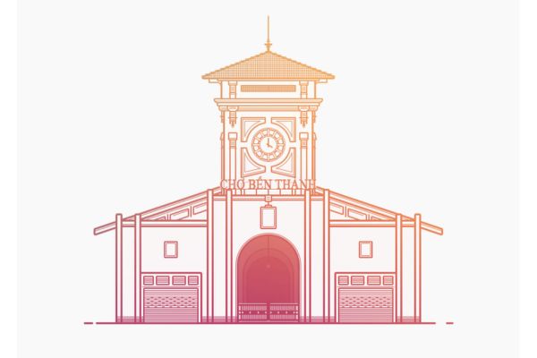 Chợ Bến Thành vector màu đẹp 