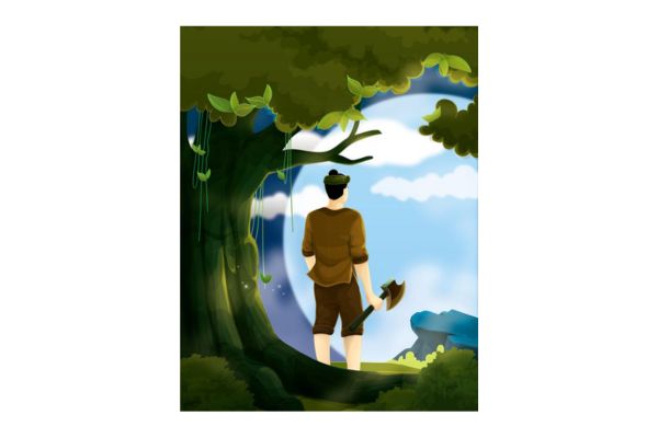 Chú Cuội cầm rìu vector