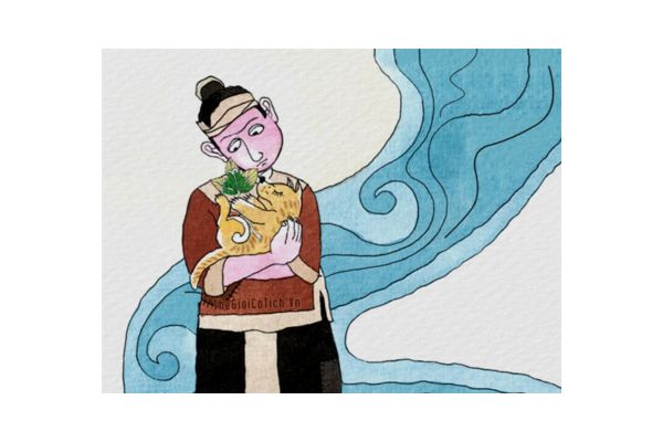 Vector chú Cuội ôm mèo