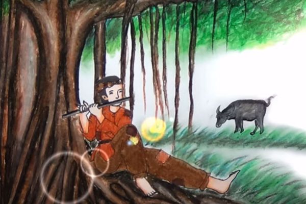 Chú Cuội thổi sáo vector