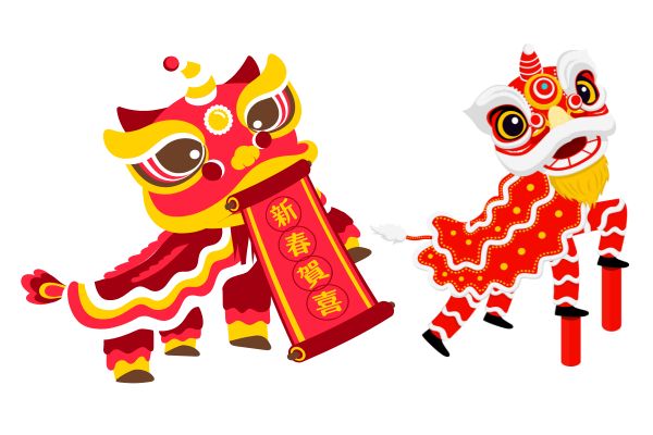 Hai con lân chúc mừng năm mới vector