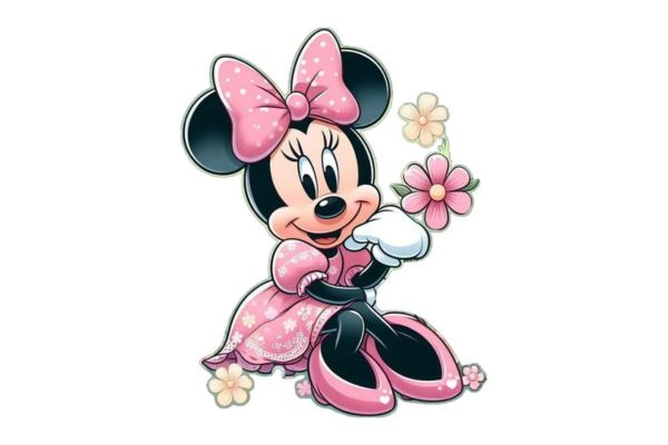 Chuột mickey vector cầm hoa