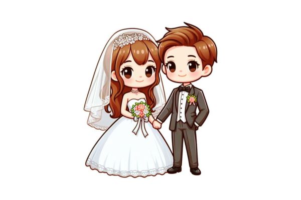 Cô dâu chú rể vector đáng yêu