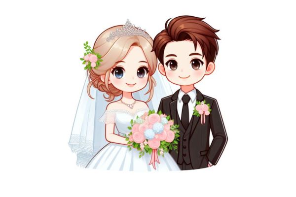 Cô dâu chú rể vector xinh đẹp