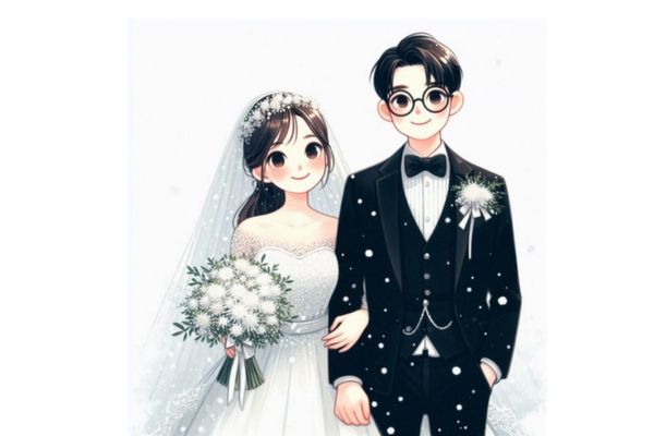 Cô dâu chú rể vector style Hàn Quốc