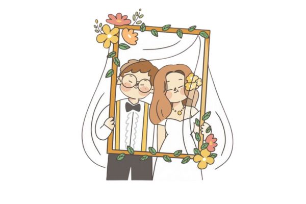 Vector cô dâu chú rể cùng khung check-in