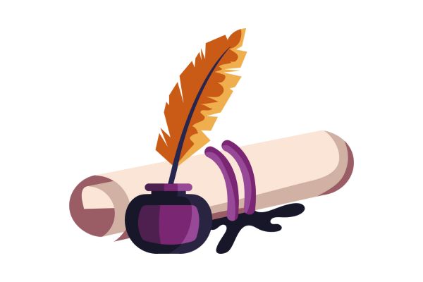 Vector cuốn thư và lọ mực 