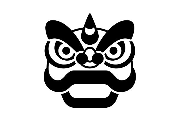 Đầu lân vector bản đen trắng