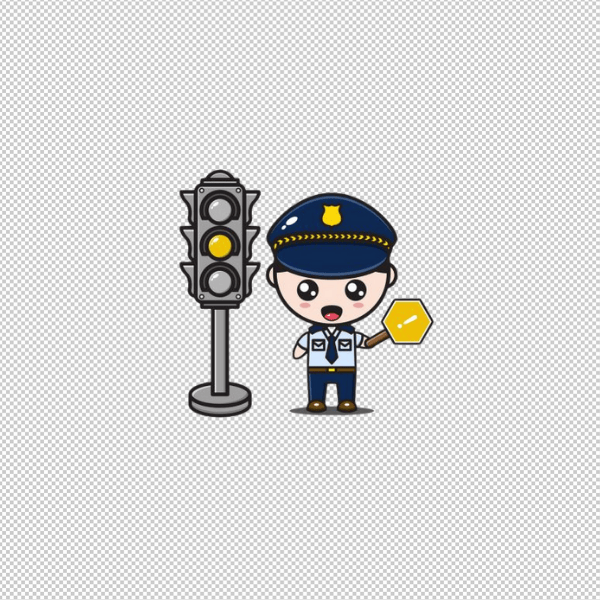 Ảnh vector hoạt hình đèn giao thông và chú công an dễ thương