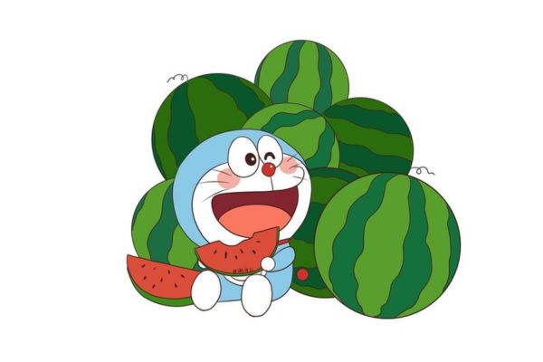 Doraemon vector ăn dưa hấu