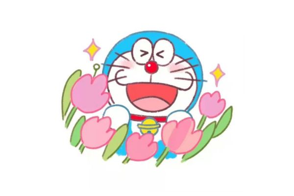 Doraemon vector và hoa tulip