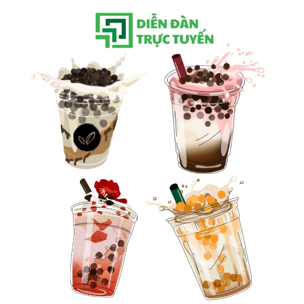 Mẫu Vector Nhiều Ly Trà Sữa Đủ Vị