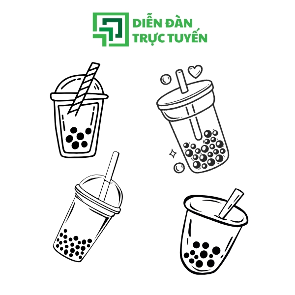 Mẫu Vector Ly Trà Sữa Trắng Đen Đơn Giản