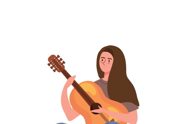 Nữ sinh chơi guitar vector