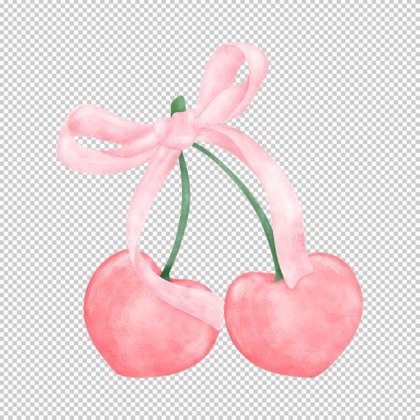 Vector nơ hồng gắn kèm chùm cherry