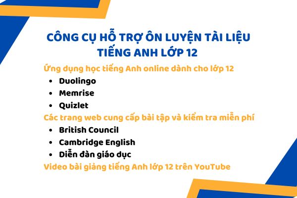 Công cụ hỗ trợ ôn luyện tài liệu tiếng anh lớp 12