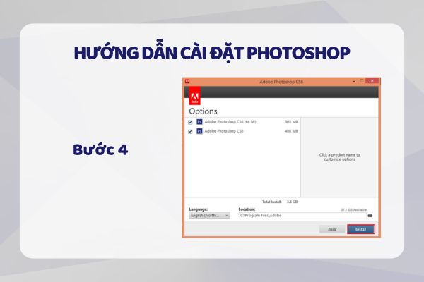 Bước 4: Lựa chọn phiên bản 32-bit hoặc 64-bit tùy theo hệ điều hành của bạn, chọn ngôn ngữ, sau đó nhấn Install để bắt đầu quá trình cài đặt.