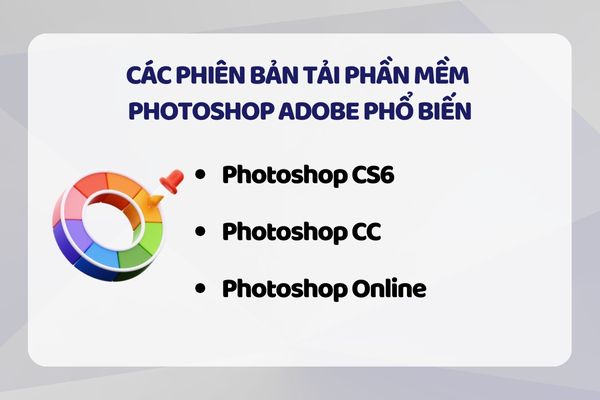 Các phiên bản tải phần mềm Photoshop Adobe phổ biến