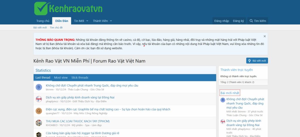 Giao diện web diễn đàn kenhraovatvn