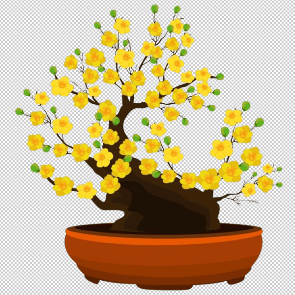 Chậu hoa mai vector nhỏ dùng trang trí nhà cửa
