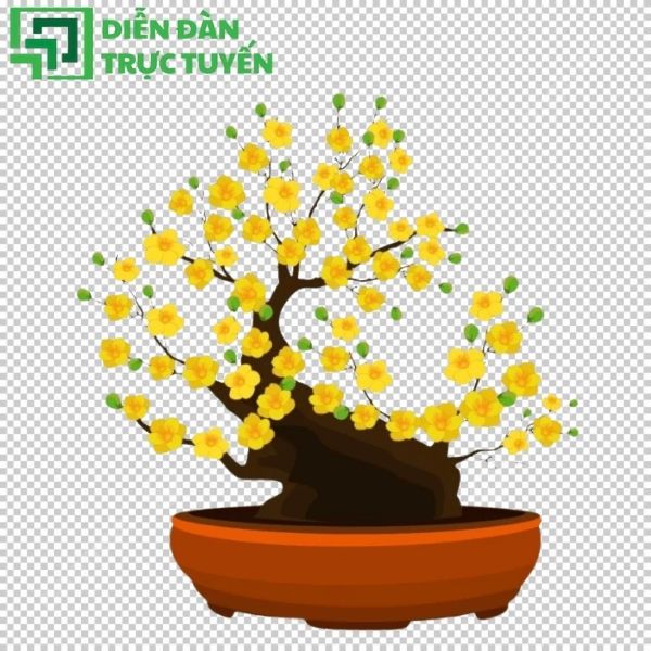 Chậu hoa mai vector nhỏ dùng trang trí nhà cửa