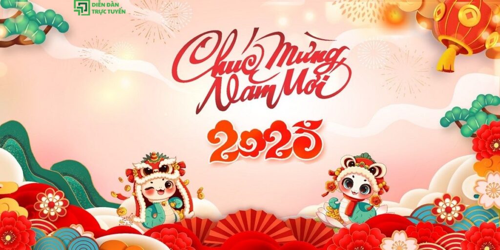 Mẫu Background Tết Vector 2025 với chú rắn dễ thương