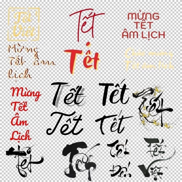 Bộ chữ Tết thư pháp vector thích hợp cho thiệp chúc mừng