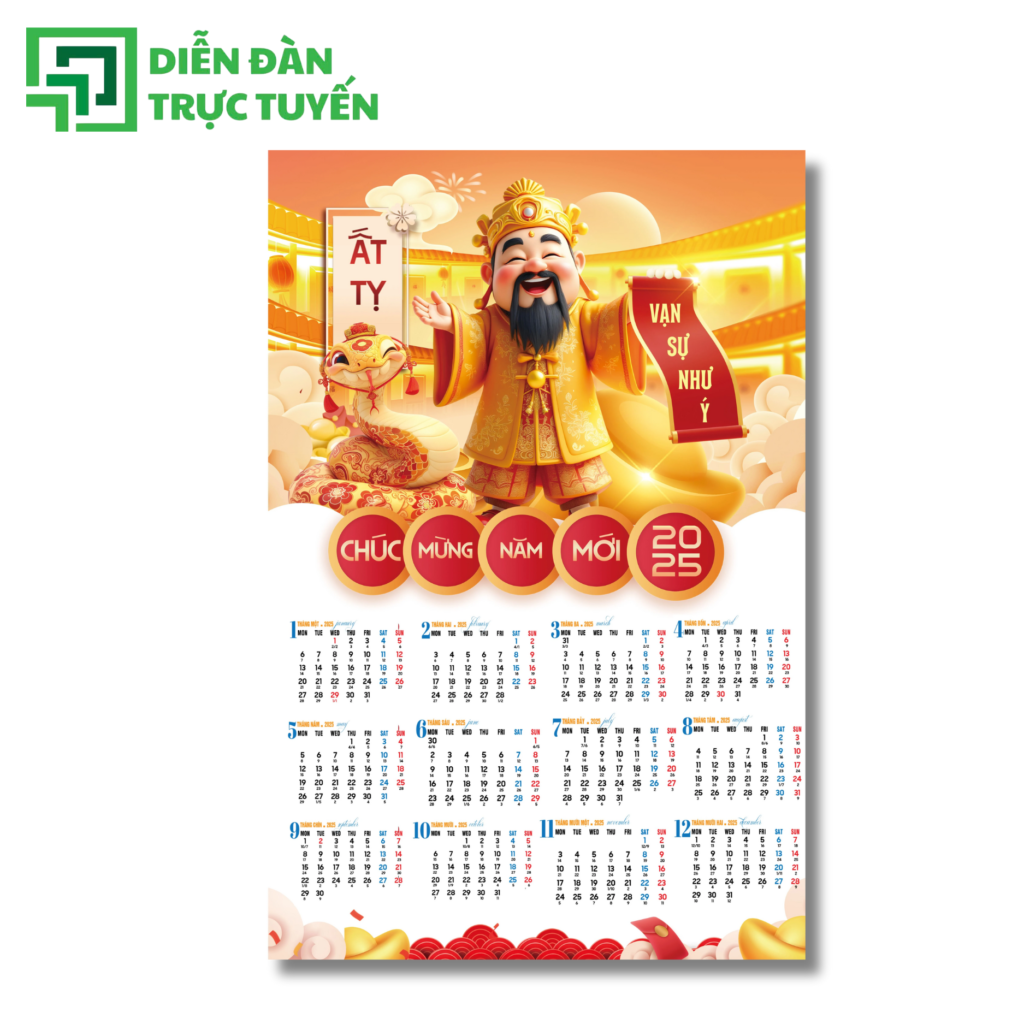 Mẫu Lịch Vạn Niên Âm Dương 2025 Thần Tài Gõ Cửa
