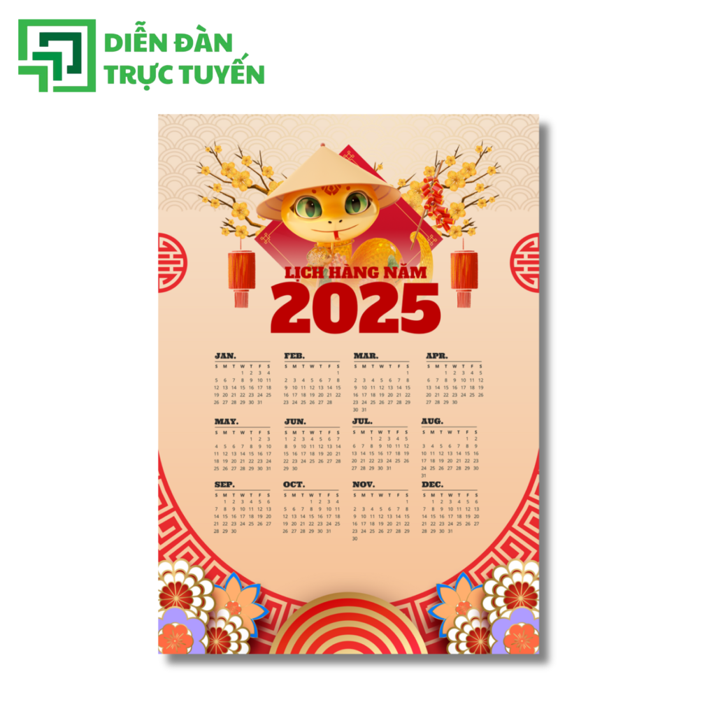 Mẫu Lịch 2025 Âm Dương Năm Ất Tỵ