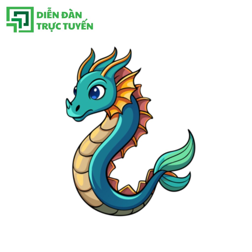 Mẫu Rồng Nước Xanh Hoạt Hình Vector