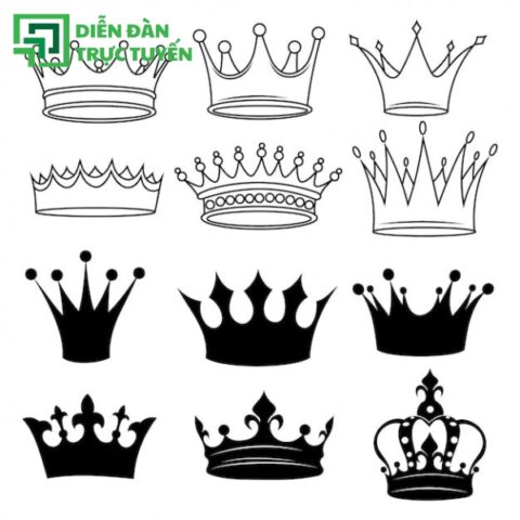 Mẫu Hình Vector Vương Miện Trắng Đen