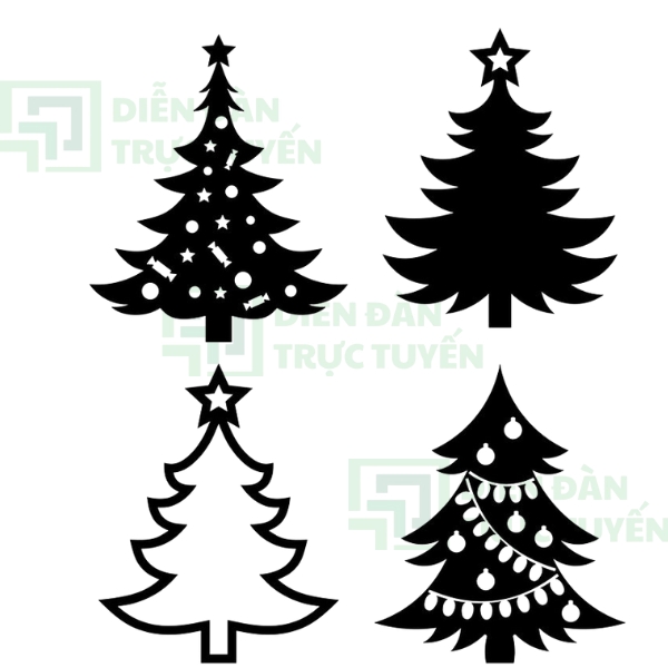 Mẫu Cây Thông Vector Noel Màu Trắng Đen