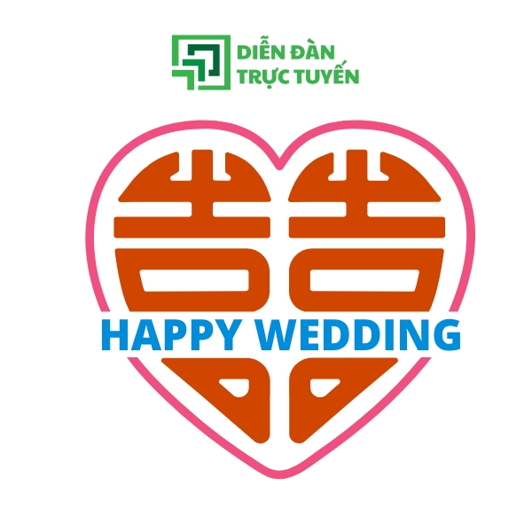 Mẫu Chữ Hỷ Vector Hình Trái Tym Happy Wedding