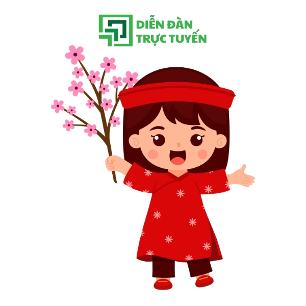 Mẫu Cô Bé Cầm Hoa Đào Vector